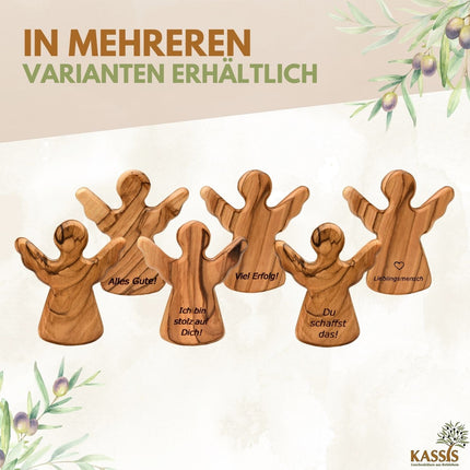 Handschmeichler Schutzengel aus Olivenholz mit Spruch „Du schaffst das“ | Mutmacher Geschenk, Glücksbringer Prüfung, Neustart