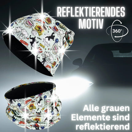 Kinder Reflektor Mütze & Loop - Superheld