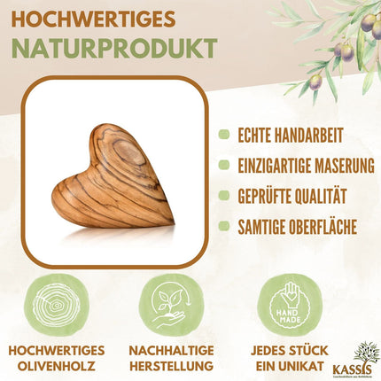 Personalisiertes Olivenholz Herz mit Gravur | Handschmeichler als liebevolles Geschenk für Hochzeit, Valentinstag & Jubiläum