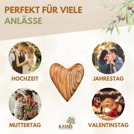 Personalisiertes Olivenholz Herz mit Gravur | Handschmeichler als liebevolles Geschenk für Hochzeit, Valentinstag & Jubiläum