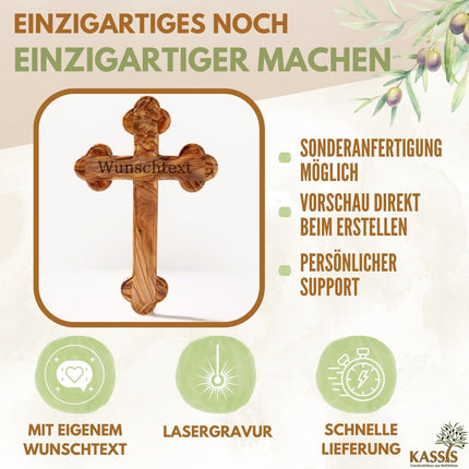 Olivenholz Kreuz mit runden Kanten | Wandkreuz Geschenk Taufe, Kommunion, Firmung