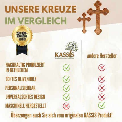 Personalisiertes Kreuz mit runden Kanten aus Olivenholz mit Gravur | Taufkreuz Geschenk Taufe, Kommunion, Firmung