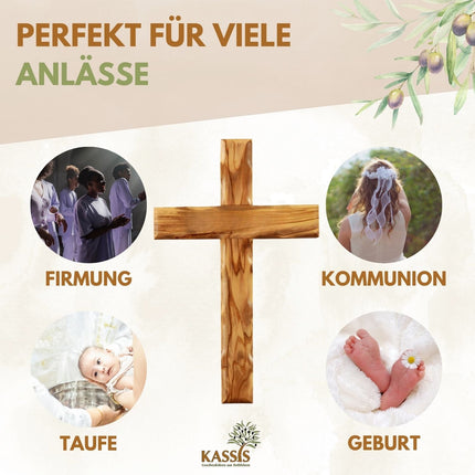 Personalisiertes Schlichtes Kreuz aus Olivenholz | Wandkreuz Geschenk Taufe, Kommunion, Firmung