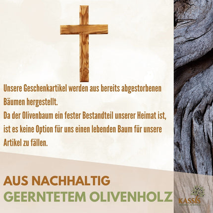 Olivenholz Kreuz gewellt | Schlichtes Wandkreuz als Geschenk zur Taufe, Kommunion oder Geburt