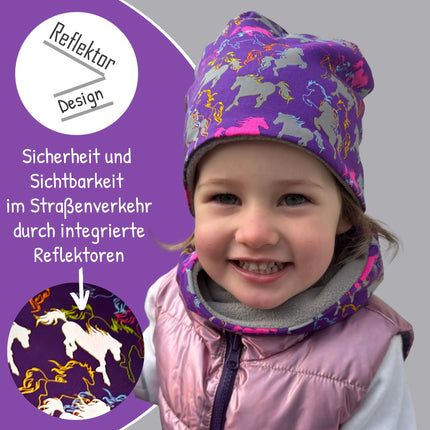Kinder Reflektor Mütze & Loop Pferd