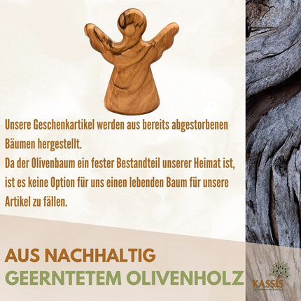 Schutzengel Schlüsselanhänger Handschmeichler aus Olivenholz | Glücksbringer Geschenk Taufe, Kommunion, Geburtstag