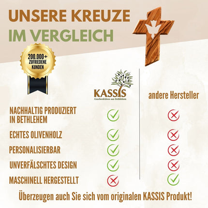Personalisiertes Kreuz mit Heiliger Geist Taube aus Olivenholz mit Gravur | Taufkreuz Geschenk Taufe, Kommunion, Firmung