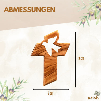 Personalisiertes Kreuz mit Friedenstaube aus Olivenholz mit Gravur | Taufkreuz Geschenk Taufe, Kommunion, Firmung
