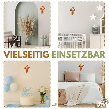 Personalisiertes Kreuz mit Friedenstaube aus Olivenholz mit Gravur | Taufkreuz Geschenk Taufe, Kommunion, Firmung