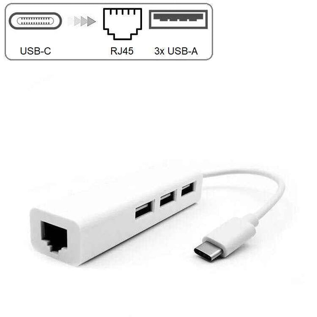 USB C auf 3x USB A und RJ45 Ethernet LAN Adapter Hub Mac USB-C 10/100 Mbps