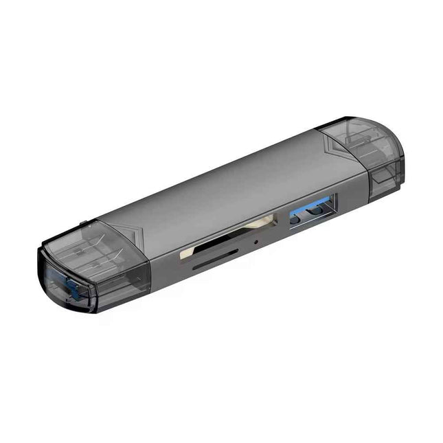 6-in-1 Kartenleser USB 3.0 Speicherkartenleser Typ-C Micro USB SD TF OTG Grau
