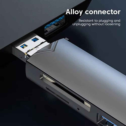 6-in-1 Kartenleser USB 3.0 Speicherkartenleser Typ-C Micro USB SD TF OTG Grau