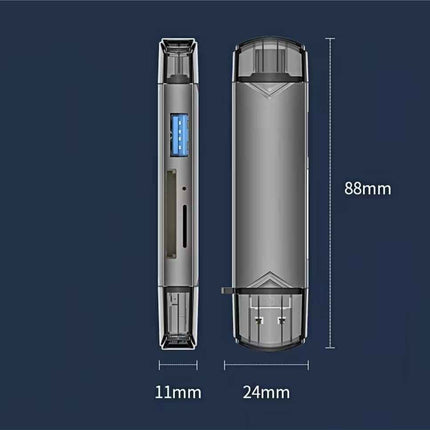 6-in-1 Kartenleser USB 3.0 Speicherkartenleser Typ-C Micro USB SD TF OTG Grau