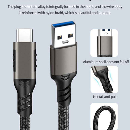 Typ-C Ladekabel USB-C USB-A Kabel 10Gbps 3A Nylon USB 3.2 Quick Charge QC 60W