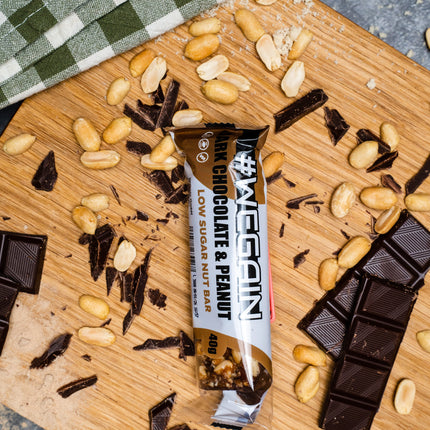 #WEGAIN Dark Chocolate & Peanut Low Sugar Nut Bar 40g - Tray a 12 Riegel
