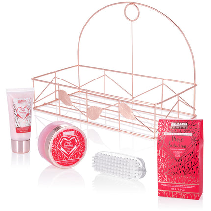 10-teiliges Bade- und Dusch- Geschenkset, Himbeere - Champagner, in Metall Badregal