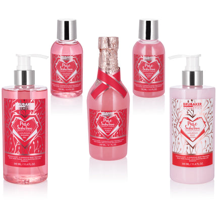 10-teiliges Bade- und Dusch- Geschenkset, Himbeere - Champagner, in Metall Badregal