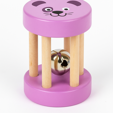Farbige Montessori Kinder Holzrassel - Handglocke mit Kugel – Musikinstrument & Lernspielzeug ab 2 Jahre