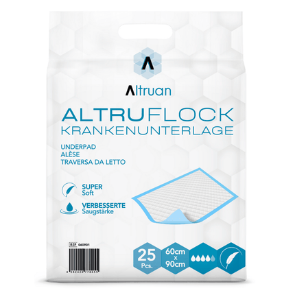 Altruflock® Bettschutzunterlagen 60 x 90cm Supersoft Extrem Saugfähig | Packung (25 Stück)