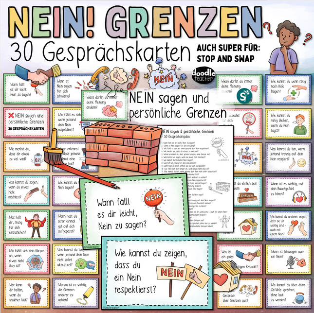 "Nein" Sagen / Grenzen - 30 Gesprächskarten (auch: Konflikte, Mobbing, Sexualkunde)