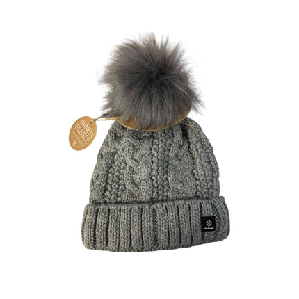 Strickmütze für Damen » gefütterte Wintermütze mit Fleece » Bommelmütze » Damenmütze mit Zopfmuster