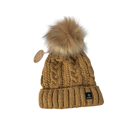 Strickmütze für Damen » gefütterte Wintermütze mit Fleece » Bommelmütze » Damenmütze mit Zopfmuster
