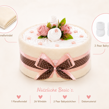 Windeltorte CAKEBOX | Geschenk zur Geburt und Babyparty rosa