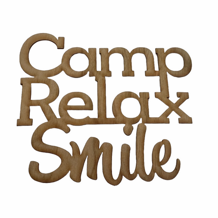 Camp & Relax & Smile Holz Schriftzug Kirschbaumholz Selbstklebend
