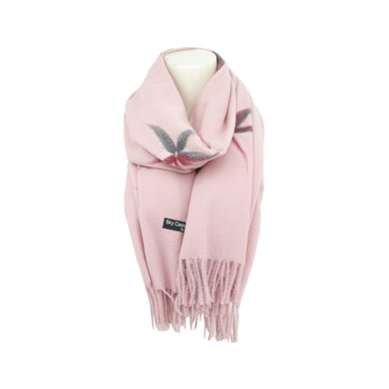 Winter Damen Schal Cashmera » Fransenschal Soft Feeling » Winterschal 180x72 cm » Damenschal mit Blume