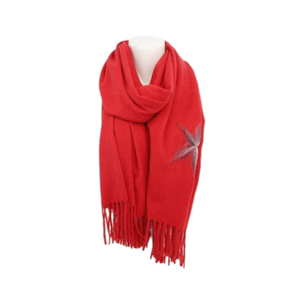 Winter Damen Schal Cashmera » Fransenschal Soft Feeling » Winterschal 180x72 cm » Damenschal mit Blume