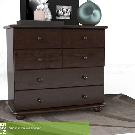 Claudia Kommode Bio Kiefer Massivholz | Sideboard mit 6 Schubladen | Anrichte aus 100% nachhaltigem Holz