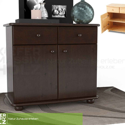 Claudia Kommode Bio Kiefer Massivholz | Sideboard Anrichte | 2-Türig mit 2-Schubladen