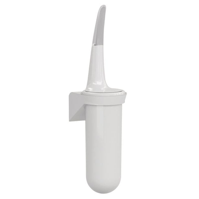 Toilettenbürstenhalter mit Bürste weiß, Toilettenbürstenhalter mit Bürste weiß; Material: Kunststoff; Farbe: weiß, silberner Griff; Grösse: 386 x 93 x 113 mm (HxBxT) | Packung (1 Stück)