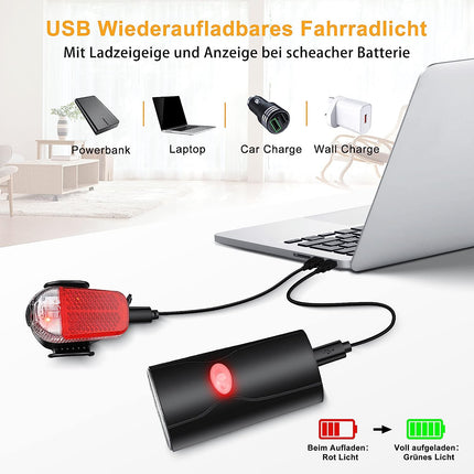 LED Fahrradlicht Set USB Akku 30/15 Lux StVZO Fahrradlampe Fahrradbeleuchtung