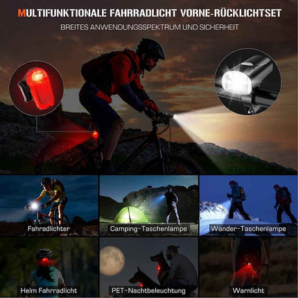 LED Fahrradlicht Set USB Akku 30/15 Lux StVZO Fahrradlampe Fahrradbeleuchtung