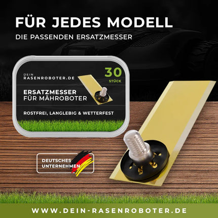 30 rostfreie Titan Ersatz-Messer-Klingen für Belrobotics Bigmow, ECHO Robotics, Parcmow Mähroboter inkl. Schrauben