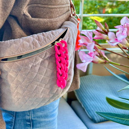 Schlüsselanhänger mit Karabiner "RUBBER EDITION" Altrosa/Neon Pink