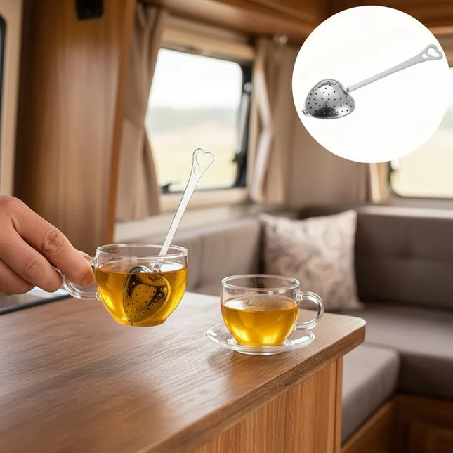 Tee-Sieb mit langem Griff aus Edelstahl in Herz Form