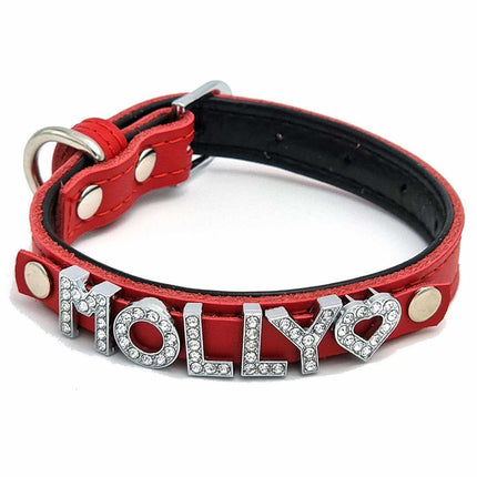 Edles Hundehalsband aus Leder personalisiert mit Glitzersteinen + Symbol