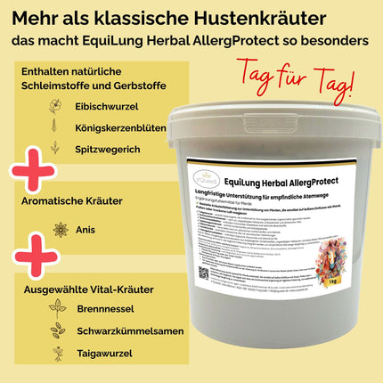 EquiLung Herbal AllergProtect – Kräutermischung für Pferde zur Langzeitfütterung bei empfindlichen Atemwegen durch Staub, Pollen & Umweltreizen