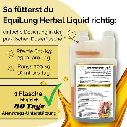 EquiLung Herbal Liquid 1000ml – flüssiges Ergänzungsfuttermittel zur Unterstützung der Atemwege bei Pferden