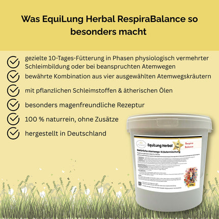 EquiLung Herbal RespiraBalance – Kräutermischung für Pferde in Phasen physiologisch vermehrter Schleimbildung oder bei beanspruchten Atemwegen