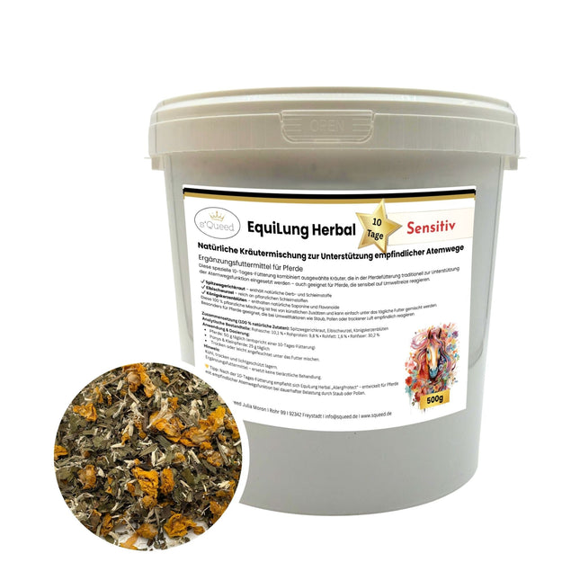 EquiLung Herbal Sensitiv – Hustenkräuter für Pferde zur Unterstützung empfindlicher Atemwege (10 Tage Fütterung)