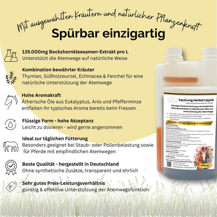 Vorteilspaket 3 × EquiLung Herbal Liquid – Flüssiges Ergänzungsfuttermittel für Pferde bei beanspruchten Atemwegen