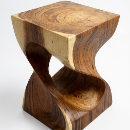 Holzhocker - Beistelltisch Blumenhocker Ablagetisch - Unikat Handgefertigt  - Gedreht aus massivem Samanholz - 45x30x30 cm