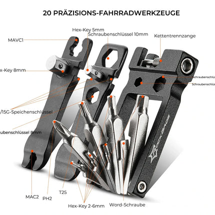 Fahrrad Multifunktionswerkzeug 20-in-1 Multitools Faltbare Reparatur Werkzeug Set aus Edelstahl