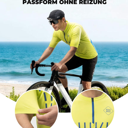 Fahrradtrikot Kurzarm Herren Atmungsaktives und Schnelltrocknend Jersey Reflektierende