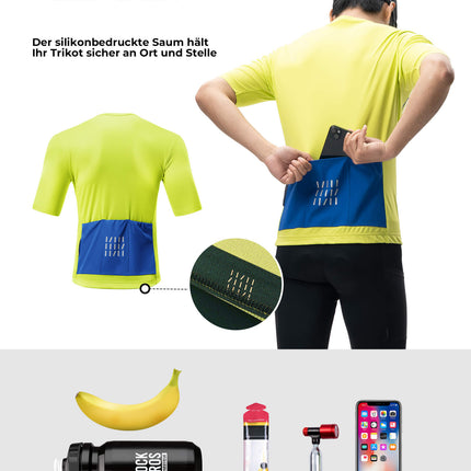 Fahrradtrikot Kurzarm Herren Atmungsaktives und Schnelltrocknend Jersey Reflektierende