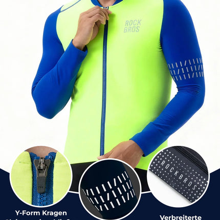 Fahrradtrikot Langarm Herren Winter Warm Fleece Radtrikot Atmungsaktiv Elastisch Mit 3 Taschen und Reflektierend