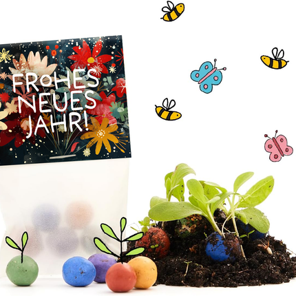 10x5 Blumenmurmeln im Tütchen "Frohes Neues Jahr"